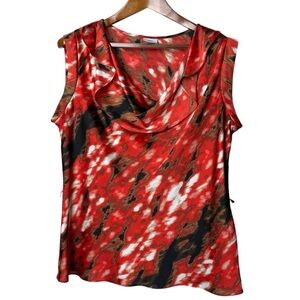 Worthington Size XL Abstract Floral Blouse Sleeveless Red Watercolor Artsy
